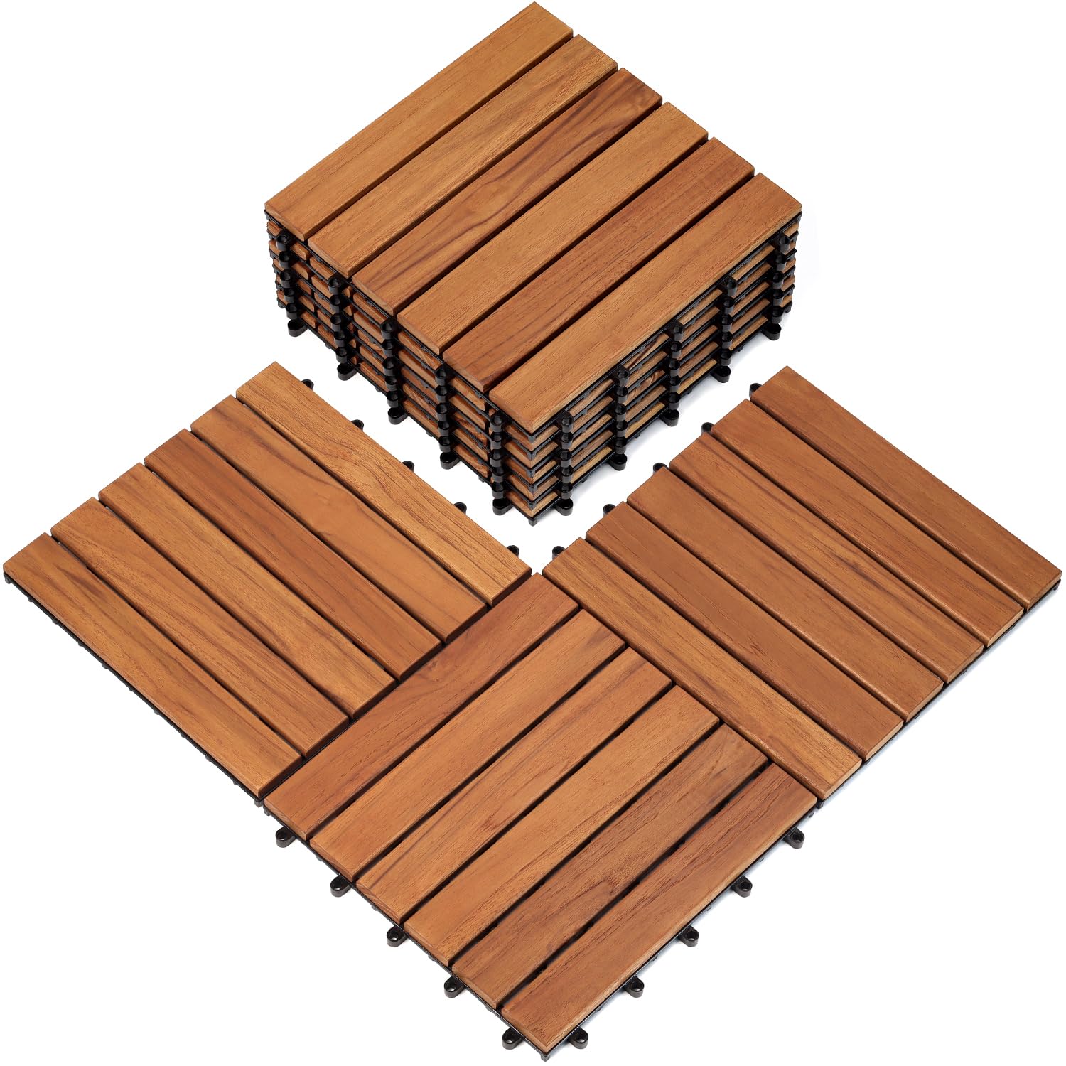 Amazon.com: TEAK Deck Tiles (Pack of 9) - Hardwood Interlocking